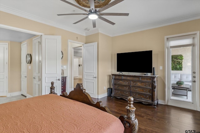 3351 Cascades Ct, Tyler, TX 75709 - bedroom with ceiling fan, baseboards, ornamental molding, and wood finished floors