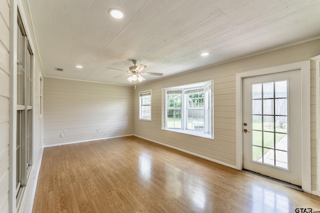 1881 Woodbridge Dr, Sulphur Springs, TX 75482 - spare room featuring ceiling fan, baseboards, light wood-type flooring, recessed lighting, and ornamental molding