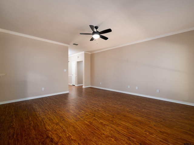 1521 Rice Rd Unit U102, Tyler, TX 75703 - empty room featuring a ceiling fan, dark wood-type flooring, and crown molding