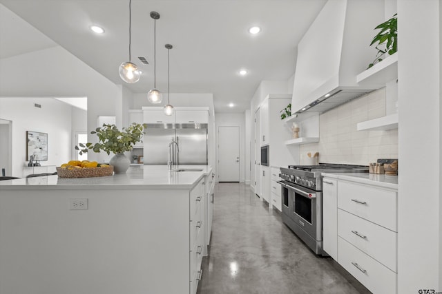 kitchen featuring white cabinetry and high quality appliances