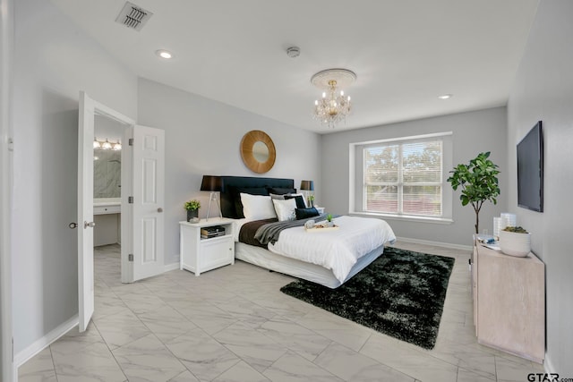 bedroom featuring a chandelier