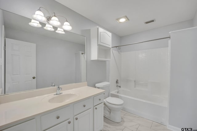 full bathroom with toilet, washtub / shower combination, and vanity