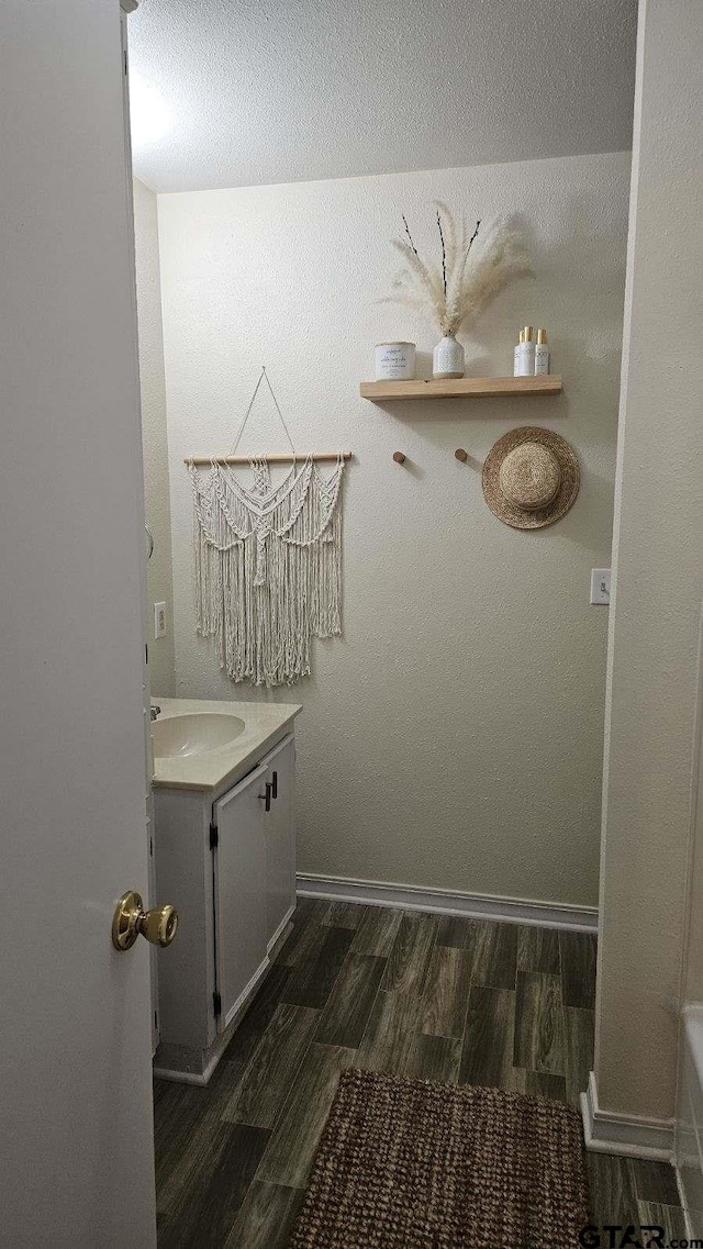 bathroom featuring wood-type flooring and vanity