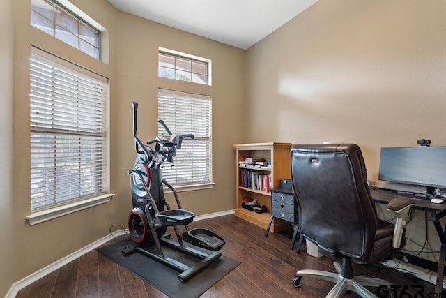 office area with dark hardwood / wood-style flooring