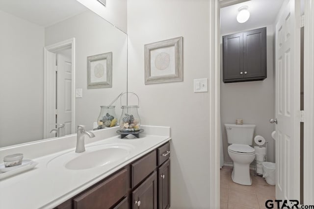 bathroom featuring toilet, vanity, and tile patterned floors