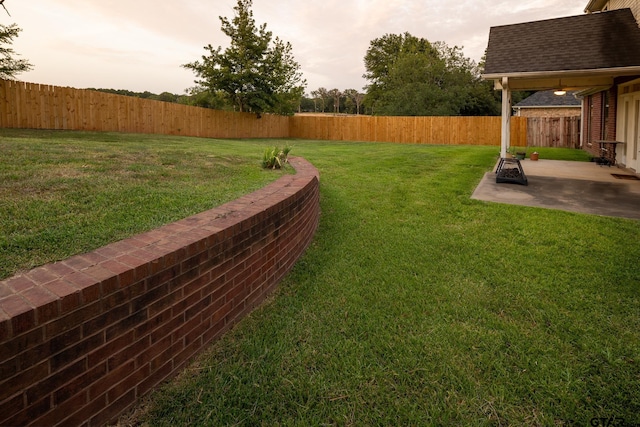 yard at dusk with a patio area