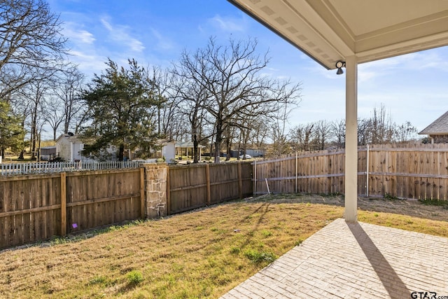 view of yard with a patio and a fenced backyard