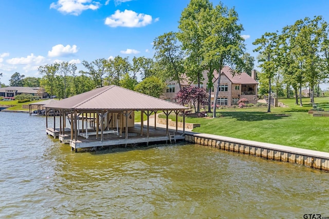 5581 Nancy Cir, Chandler, TX 75758 - dock area with a water view, boat lift, and a lawn