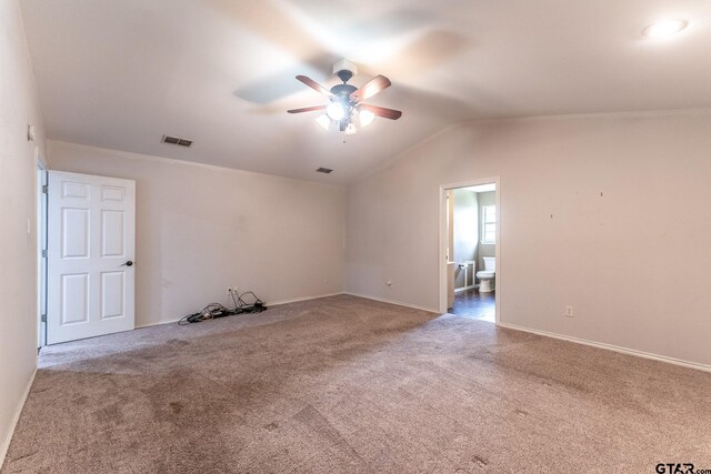 1853 Woodbridge Dr, Sulphur Springs, TX 75482 - unfurnished room featuring a ceiling fan, carpet floors, baseboards, and lofted ceiling
