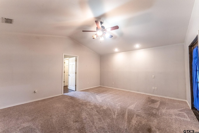 1853 Woodbridge Dr, Sulphur Springs, TX 75482 - additional living space featuring a ceiling fan, carpet flooring, vaulted ceiling, baseboards, and recessed lighting