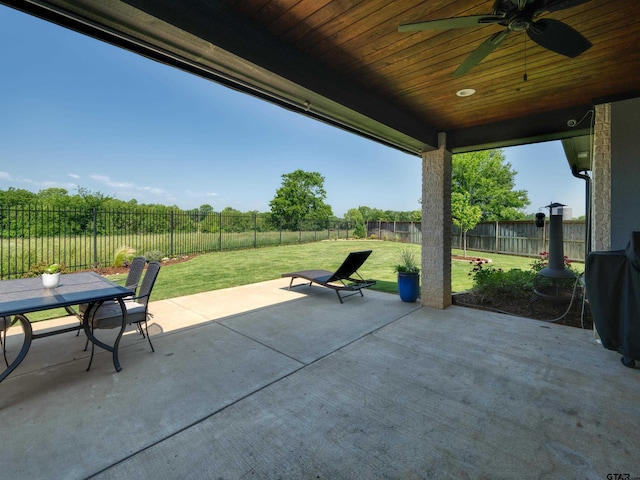 217 Providence Pl, Bullard, TX 75757 - fenced backyard featuring ceiling fan, outdoor dining area, and a patio area