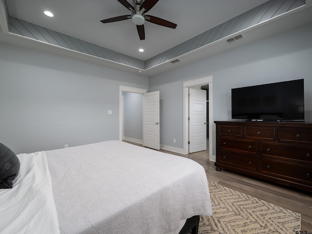 217 Providence Pl, Bullard, TX 75757 - bedroom with light wood finished floors, recessed lighting, and ceiling fan