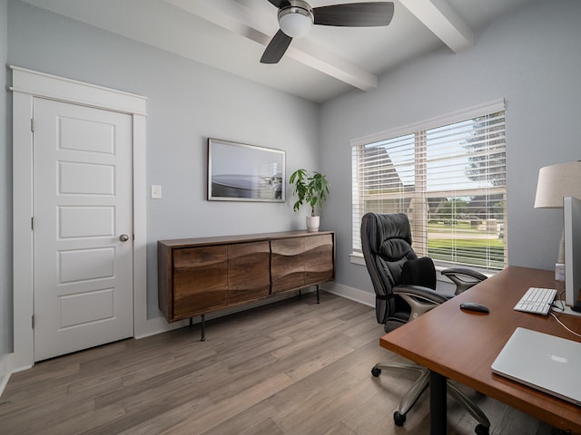 217 Providence Pl, Bullard, TX 75757 - office space with beamed ceiling, ceiling fan, and wood finished floors
