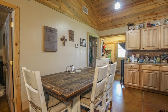 308 N Kay St, Winona, TX 75792 - dining space with wooden ceiling and high vaulted ceiling