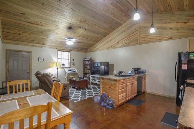 308 N Kay St, Winona, TX 75792 - office with wood ceiling, vaulted ceiling, dark tile patterned floors, and a ceiling fan