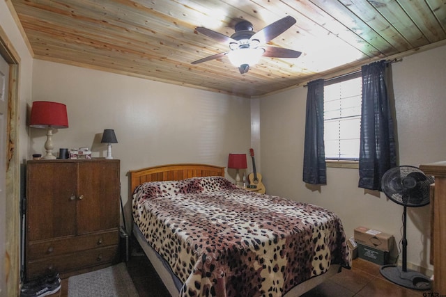 308 N Kay St, Winona, TX 75792 - tiled bedroom featuring wooden ceiling and ceiling fan