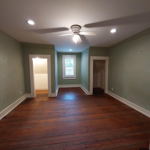 601 Holbrook St, Mount Vernon, TX 75457 - empty room featuring a ceiling fan, dark wood-type flooring, and recessed lighting