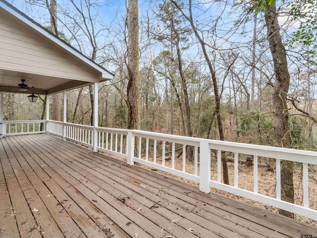 221 Butternut Gln, Holly Lake Ranch, TX 75765 - wooden terrace with ceiling fan