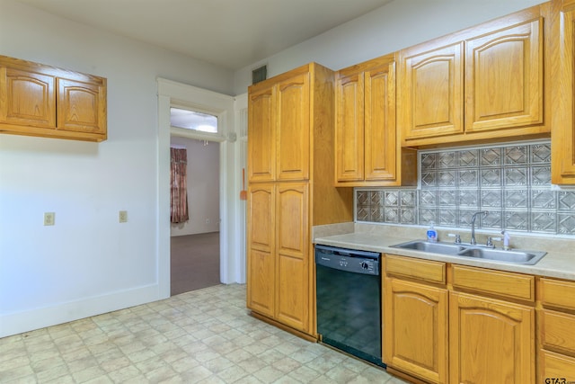 kitchen featuring dishwasher, decorative backsplash, and sink