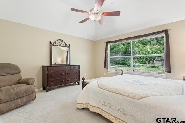9190 Teal Flight Way, Tyler, TX 75703 - bedroom with carpet flooring, vaulted ceiling, ceiling fan, and baseboards