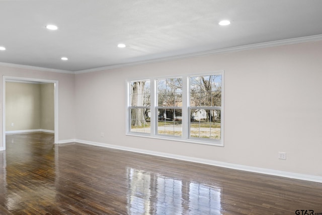 unfurnished room featuring crown molding and dark hardwood / wood-style floors