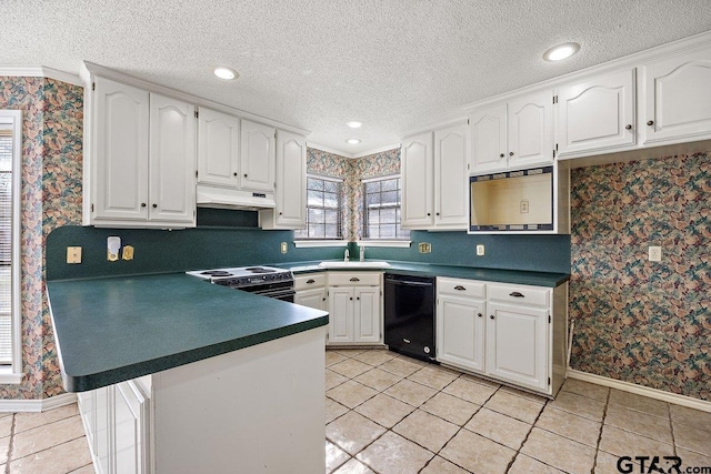 kitchen with dishwasher, white cabinetry, range with electric cooktop, and light tile patterned floors