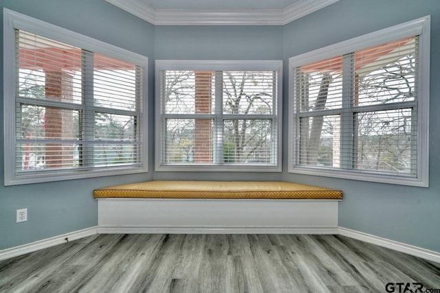 details with crown molding and wood-type flooring