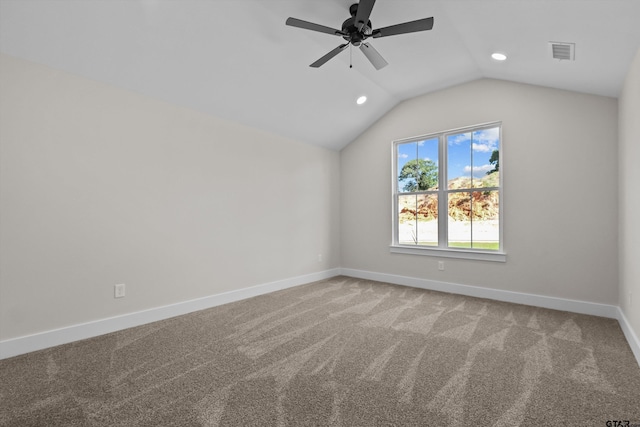 16509 Crossing Cir, Lindale, TX 75771 - additional living space with recessed lighting, carpet flooring, lofted ceiling, and a ceiling fan
