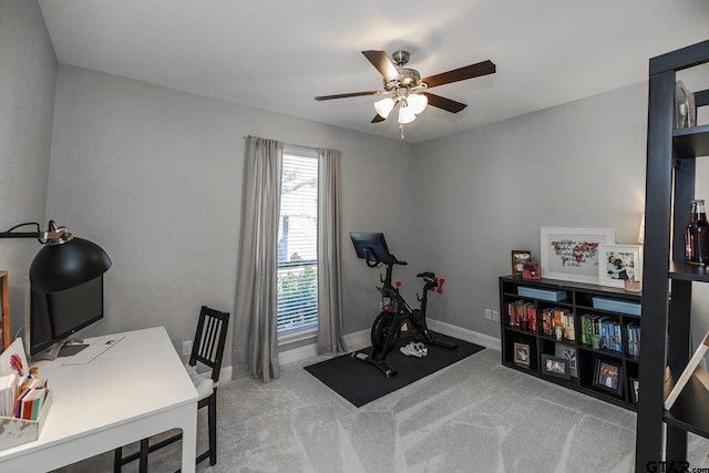 7317 Hearthstone Ln, Tyler, TX 75703 - home office featuring a ceiling fan and carpet flooring