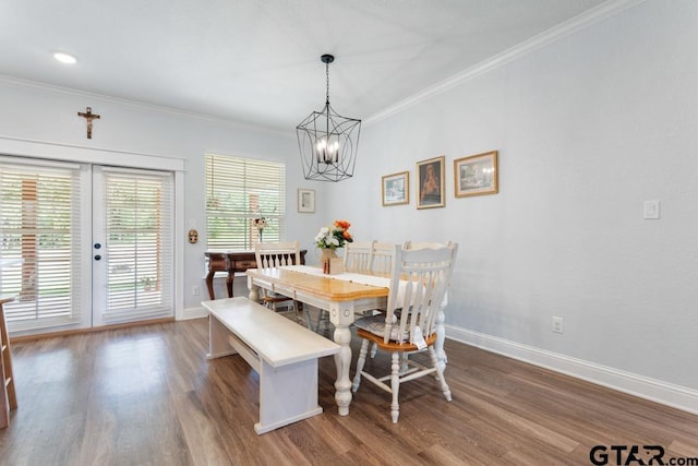 15988 C R 1151, Tyler, TX 75704 - dining space with a chandelier, wood finished floors, and ornamental molding
