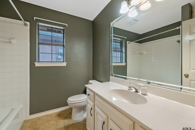 3110 Oleander Dr, Tyler, TX 75707 - full bathroom with baseboards, toilet, shower / bathing tub combination, vanity, and tile patterned flooring