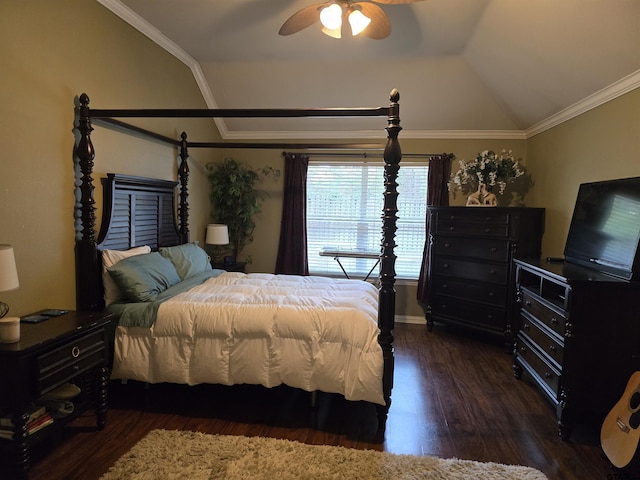 bathroom featuring vanity, separate shower and tub, and lofted ceiling