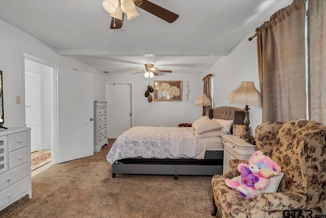 2631 Amy Ln, Tyler, TX 75701 - carpeted bedroom with a ceiling fan and beam ceiling