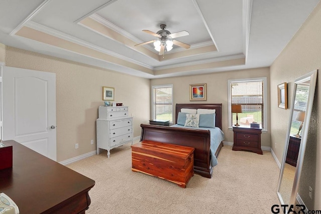 3029 Yasmeen Cir, Flint, TX 75762 - bedroom with a raised ceiling, crown molding, light colored carpet, and ceiling fan