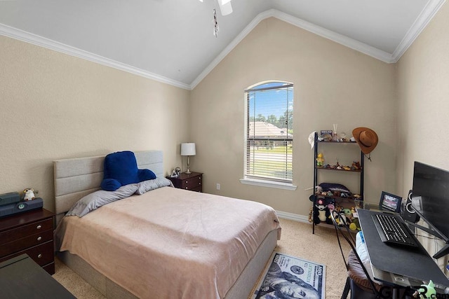 3029 Yasmeen Cir, Flint, TX 75762 - carpeted bedroom featuring vaulted ceiling, a desk, ornamental molding, and baseboards
