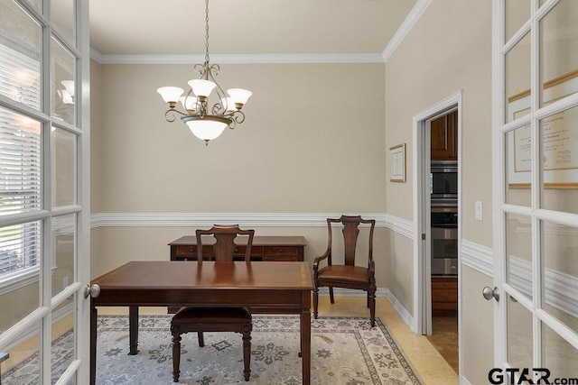 3029 Yasmeen Cir, Flint, TX 75762 - office featuring a chandelier, crown molding, and french doors