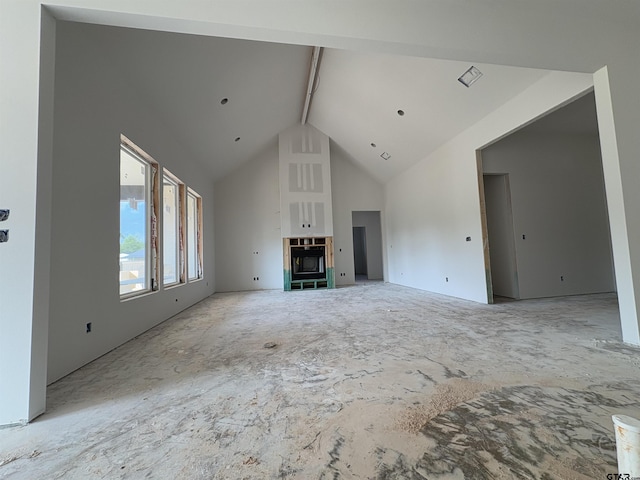 8532 Freestone Dr, Bullard, TX 75757 - unfurnished living room with high vaulted ceiling and beamed ceiling