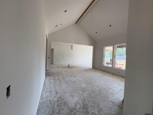 8532 Freestone Dr, Bullard, TX 75757 - unfurnished living room with beamed ceiling and high vaulted ceiling