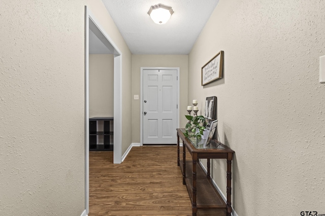 interior space with dark wood-type flooring