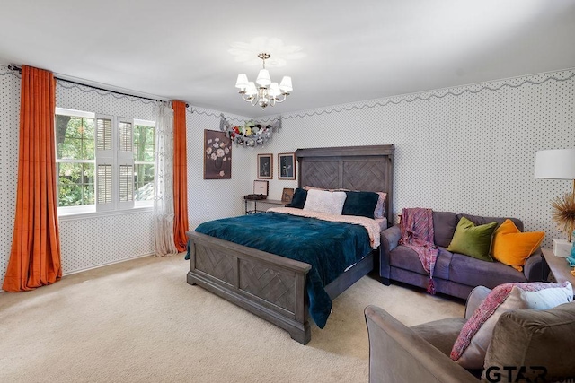 1701 Devonshire Dr, Tyler, TX 75703 - bedroom with a chandelier, wallpapered walls, and light carpet