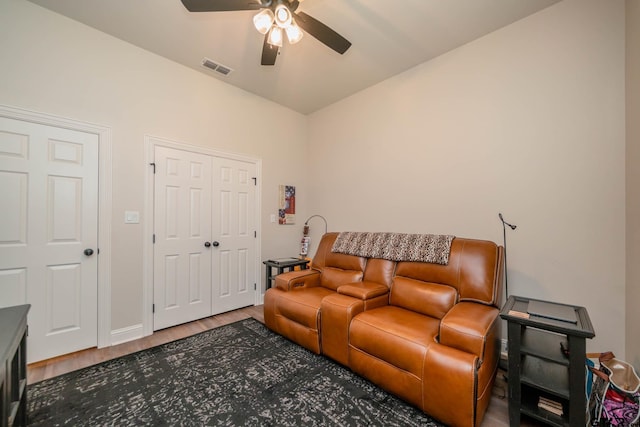 4523 Lone Oak Ln, Longview, TX 75605 - home theater room featuring ceiling fan and wood finished floors