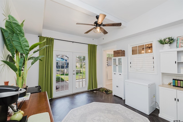 foyer with french doors and ceiling fan