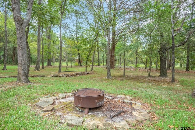 view of yard with an outdoor fire pit