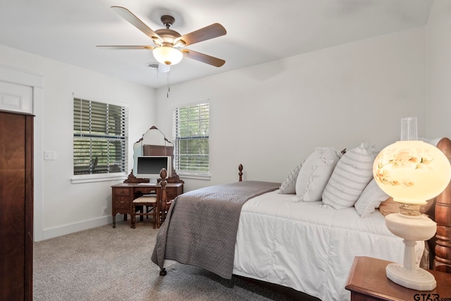 bedroom featuring carpet floors and ceiling fan