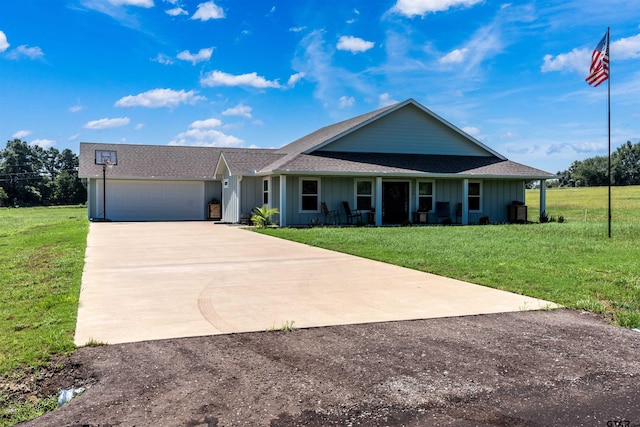 single story home with a garage and a front yard