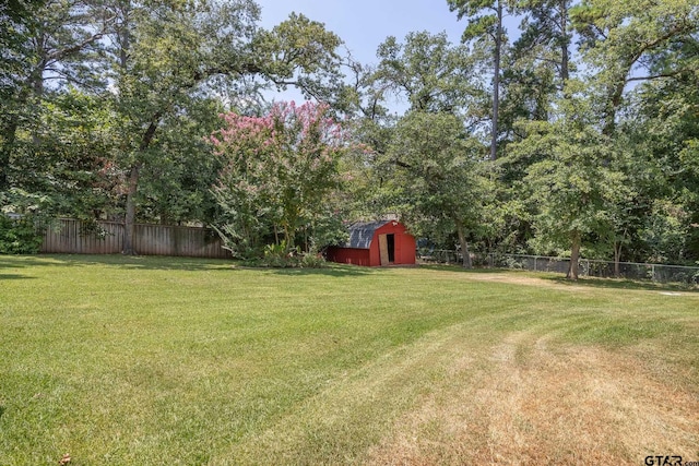 view of yard with a shed