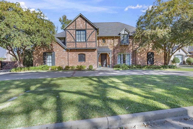 english style home featuring a front yard