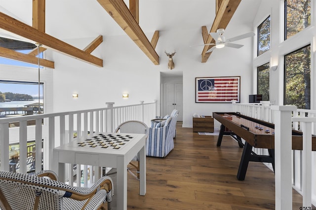 interior space featuring dark hardwood / wood-style floors, a healthy amount of sunlight, and high vaulted ceiling