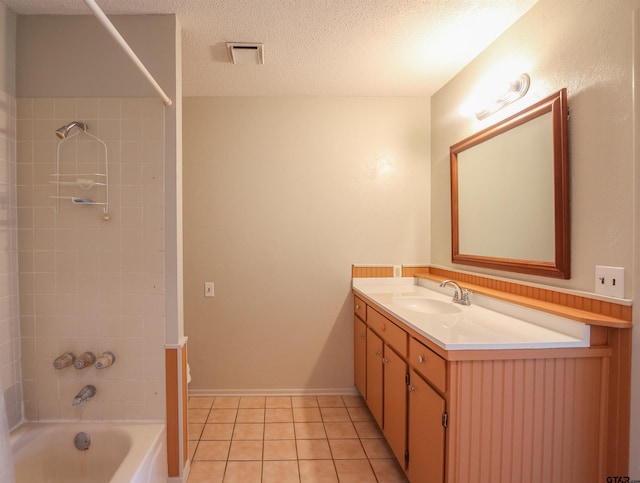21298 Dogwood Dr, Flint, TX 75762 - bathroom with tile patterned floors, shower / bathtub combination, vanity, a textured ceiling, and baseboards