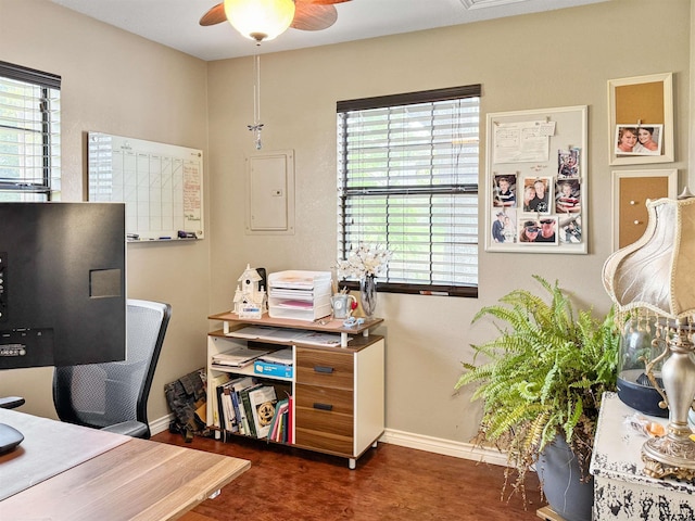 15250 Fm 858, Athens, TX 75752 - office featuring a ceiling fan, baseboards, healthy amount of natural light, and electric panel